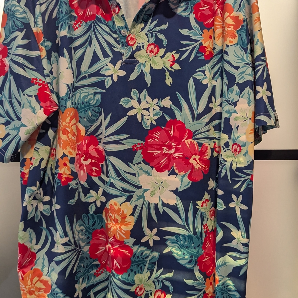 Floral Blue Hawaiian Golf Shirt